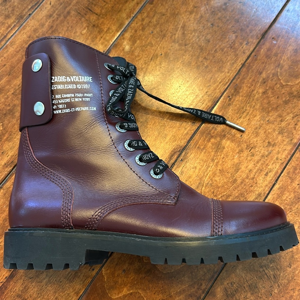 Zadig and Voltaire size 8, deep red lace up ankle boots.